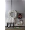 Image 1 : (3) Microfibre Dusters, Faux White Hair Extension, Christmas Bulbs, Faux Fur Wreath