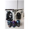Image 3 : Halloween Lot- (4) Window Clings/Stickers, (3) Plastic Skulls, Decorative Fabric, Plastic Globe
