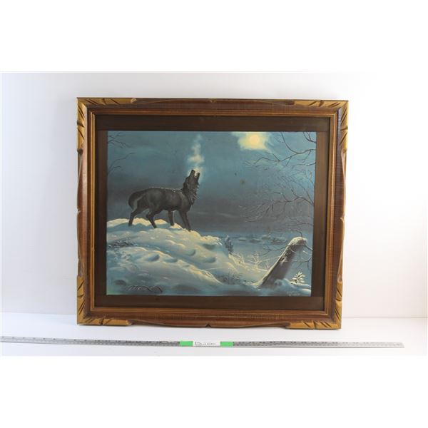 Framed Wolf in the Wild Art Painting 27'' x 23''