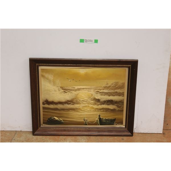 Framed Ocean Storm Art Painting 22'' x 27 1/2''