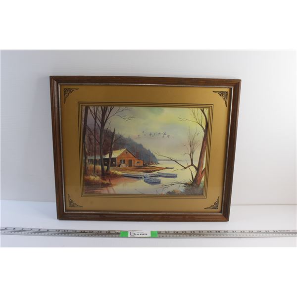 Framed Lake House View Art Print 21'' x 17''