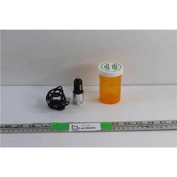 Vehicle Cell Phone Charger with Cord and Pill Container