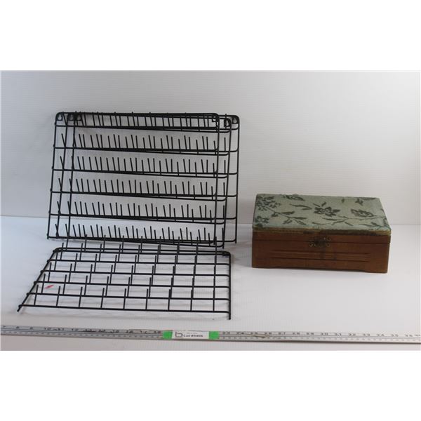 (4) Wall Hanging Spool Racks and Jewelry Box