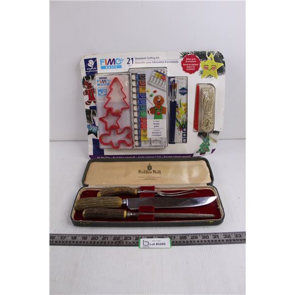 Vintage Haddon Hall Turkey Carving Set in Original Case, Staedler Fimo Crafting Kit - Unused