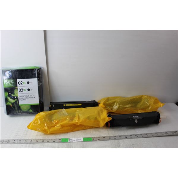 (2) HP 02 Black Ink Cartridges, (4) Printer Drum Units- As Is, 2 Sealed