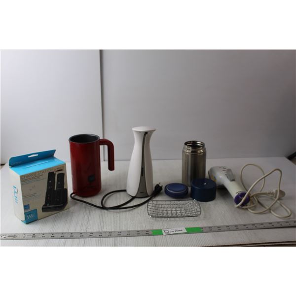 Thinkkitchen Mug Kettle- Powers On, Nyko Wii Charge Station- Sealed, Thermos, Misc.