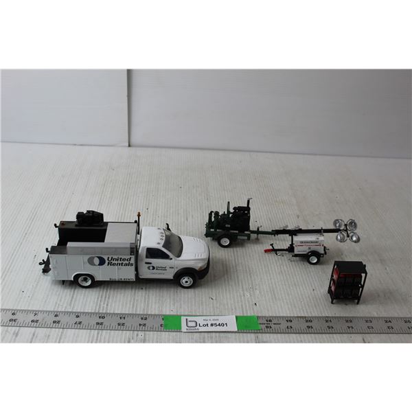 Model United Rentals Truck, (2) Trailers & Battery Charging Station