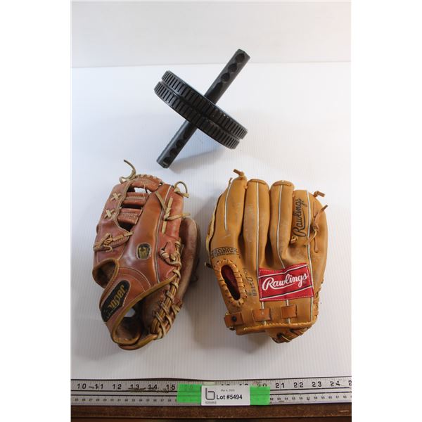 Rawlings & Cooper Baseball Gloves and Roller Exerciser