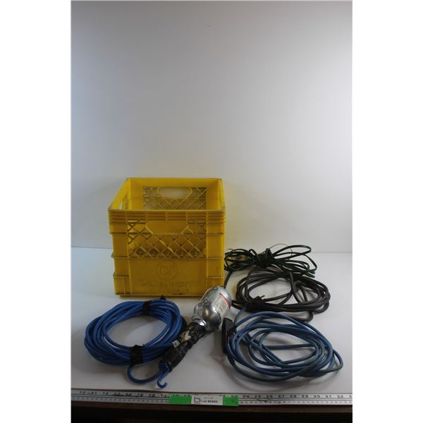 Trouble Light, Extension Cords - As Is and Milk Crate 11'' x 13'' x 13''