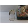 Image 8 : Flower Print Tin Box, Vintage Daily Mail Tobacco Tin, Enamel Plate, Glass Ash Tray, Mason Jar, Ceram