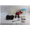 Image 1 : (6) Rubbermaid Plastic Containers with Lids, Faux Leather Work Gloves, Bicycle Grips, Water Pitcher,