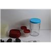 Image 3 : (6) Rubbermaid Plastic Containers with Lids, Faux Leather Work Gloves, Bicycle Grips, Water Pitcher,