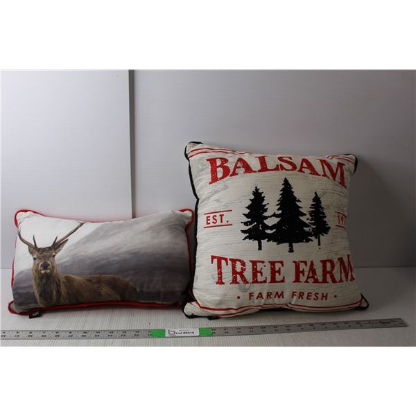 (2) Throw Pillows- Deer Photo & Balsam Tree Farm