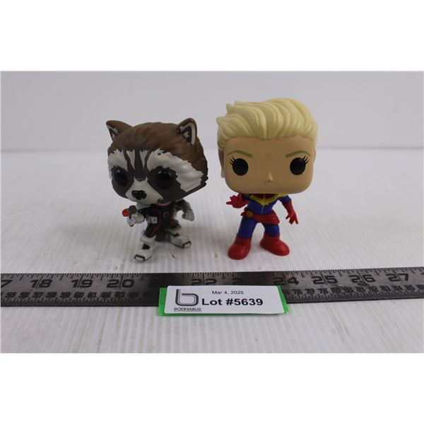 (2) Funko Pop (Rocket Raccoon & Captain Marvel)