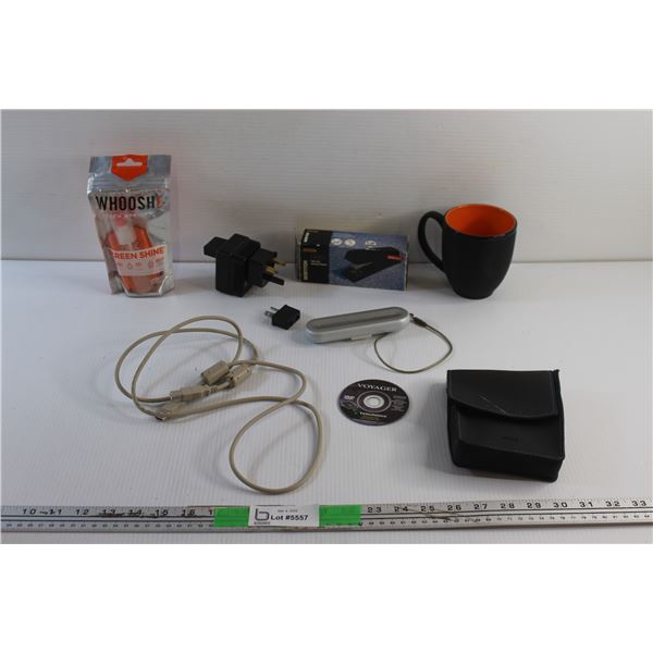 Whoosh Screen Shine Kit, Foreign Plug Converter, Ceramic Mug, Philips Portable Speaker, Desktop Stap