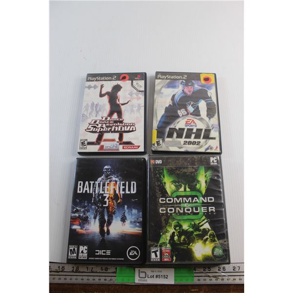 (4) Sony Playstation 2 (PS2) and PC Games - Battlefield 3, NHL 2002 and Command & Conquer