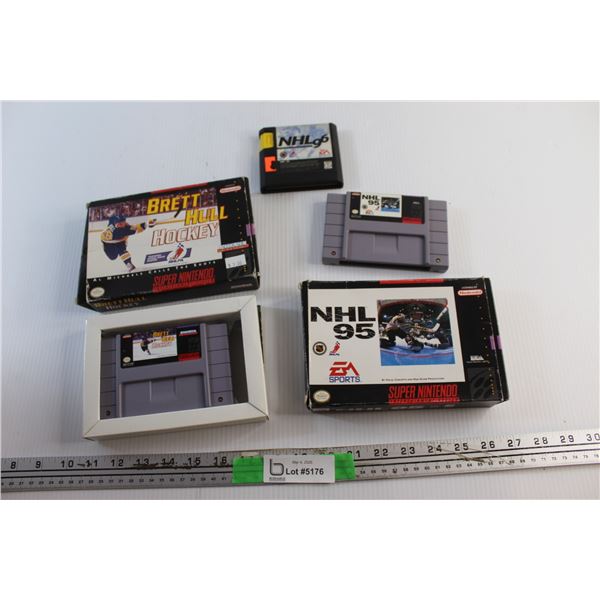 NHL 96 Game Cartridge and Super Nintendo Brett Hull Hockey & NHL 95 Game Cartridges