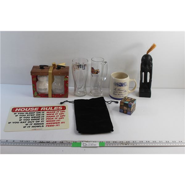 Hand Lotion & Hand Soap Gift Kit, (2) Beer Glass Cups, Ceramic Mug, House Rules Sign, African Idol a