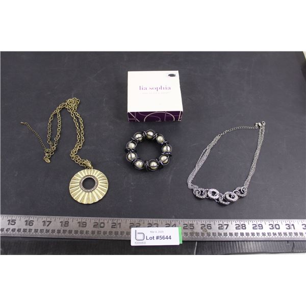 (3) Lia Sophia pieces of Jewelry (Bracelet & 2 Necklaces)