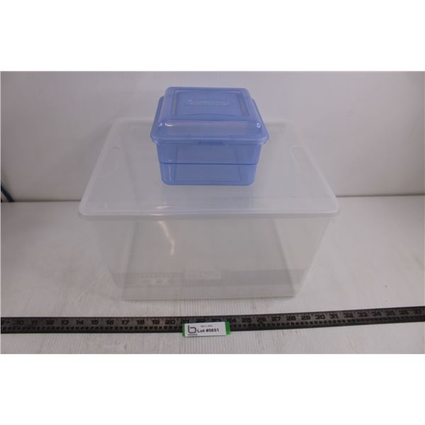 (2) Plastic Storage Bins with Lids (Galiware 14" x 12" x Sterilite 8" & 6.5" x 7.5" x 4.5")