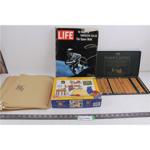 Vintage Time Magazine from 1965 - Cover torn, Paddington Bear 60 Piece Jigsaw Puzzle, Faber-Castell 