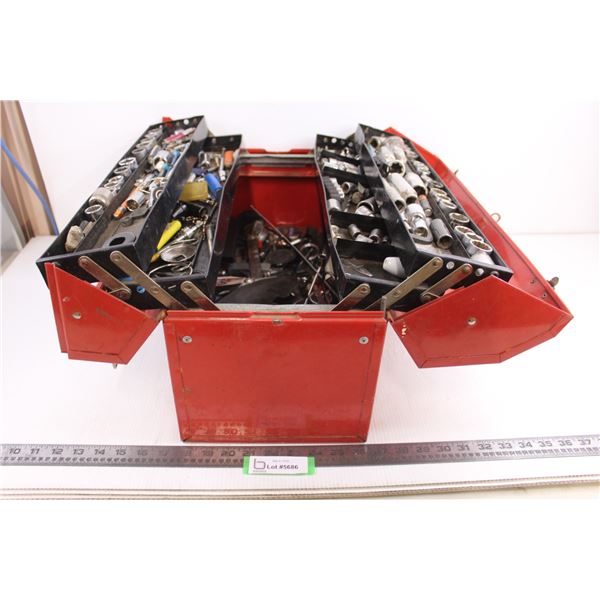 Large Fold Out Drawer Tool Box with Contents - One Lock Broken 21" x 9" x 12.5" - As is
