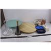 Image 1 : Vintage Food Containers (Ceramic Platter 13" Dia, Butter Dish), IKEA Wooden Turntable 15.5" Dia, Win