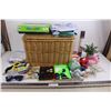 Image 1 : Wicker Basket 17" x 13" x 11.5" with Contents (Stuffed Toys, ABCs Game, Frozen Puzzle, Craft Supplie