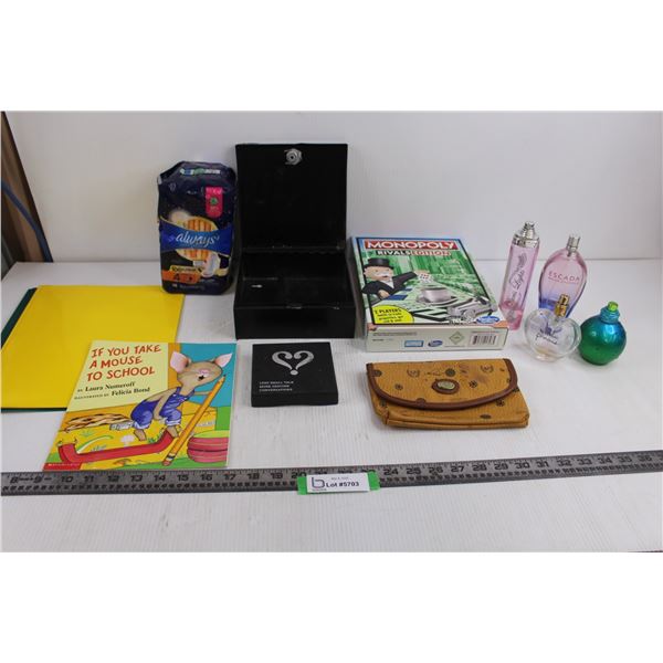 (4) Perfumes, Always Ultra Thin Feminine Pads - Unopened, Monopoly 2 Player Game, First Alert Metal 