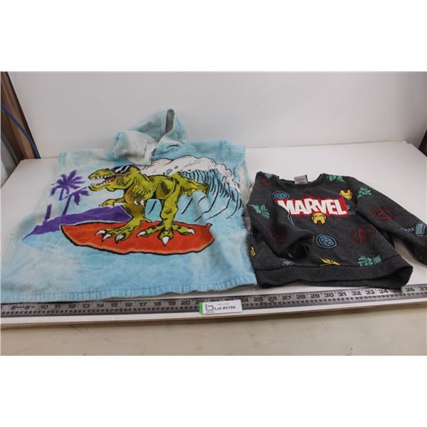 Child's Clothing Lot (Dinosaur Poncho Marvel Sweatshirt Size 4T