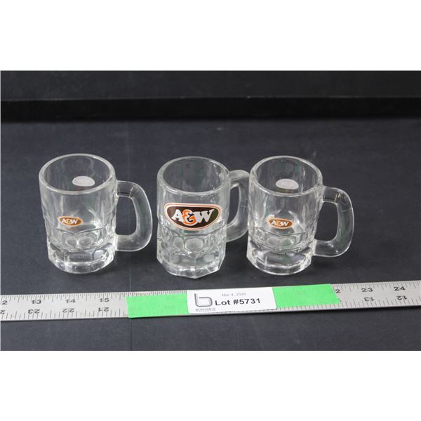 (3) Miniature A & W Root Beer Mugs 3.25" Tall