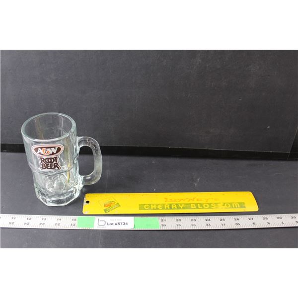 Vintage Lowney's Cherry Blossom Ruler & A&W Mug 5.75" Tall