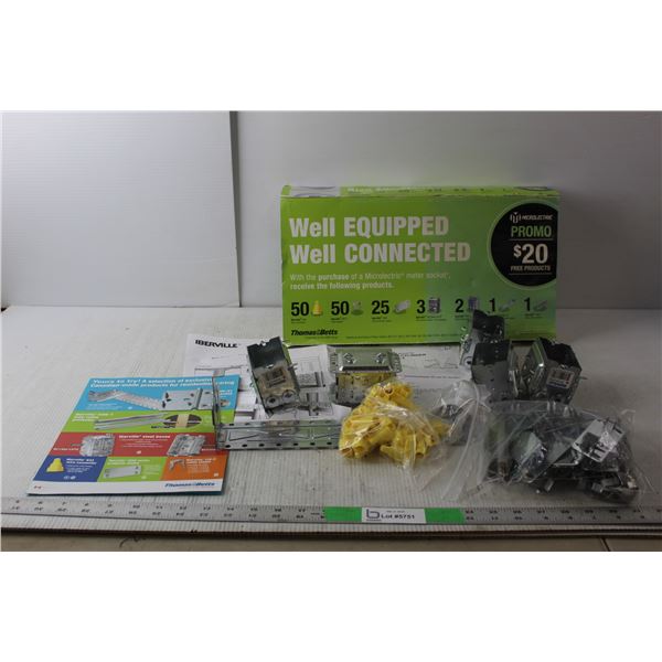 Thomas & Betts Kit- Wall Stud Bracket, Steel Boxes, Wire Connectors, Protector Plates, Cable Staples