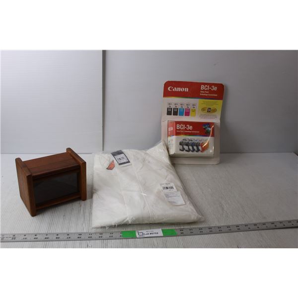 Small Wood Storage Box 5" Tall, Canon BCI-3e Printer Cartridges, MyShelter/Adidas Jacket, Sealed-L