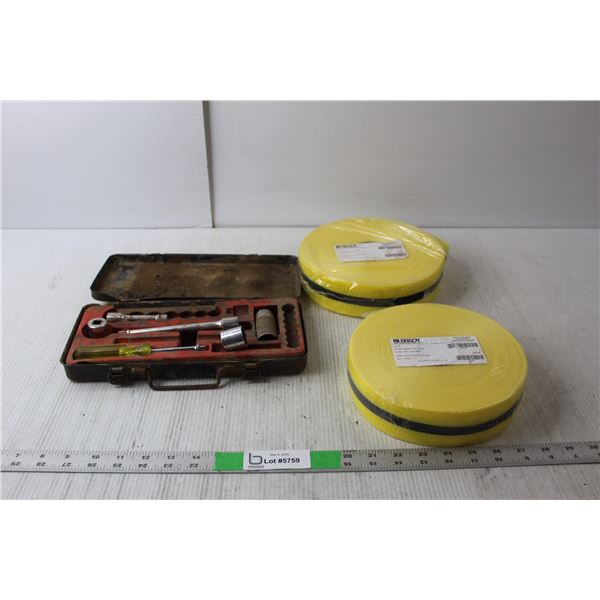 (2) Woven Barricade Tapes- Sealed & Socket Set with Case- As Is