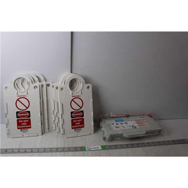 (10) Hanging Scaffold Signs & Lexmark Cyan Toner Cartridge- Sealed