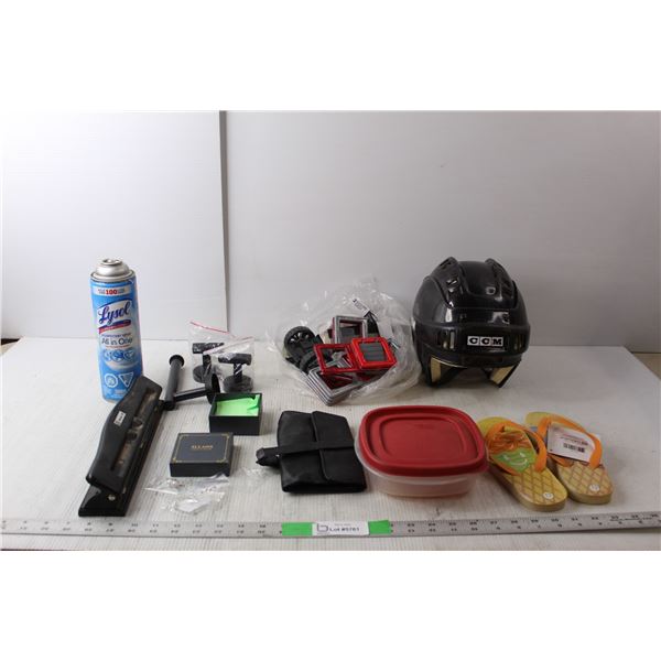 CCM Youth Hockey Helmet- 51-56 Cm, Child Flip Flops-13, (4) Pairs of Earrings, Misc.