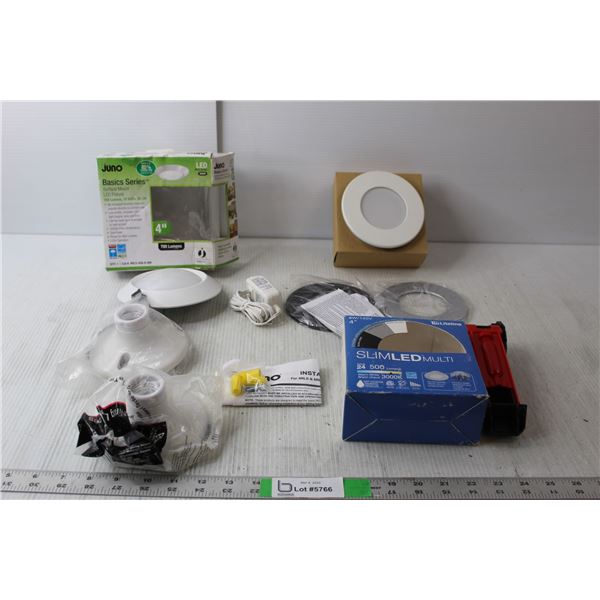 (2) Mounted LED Lights, (2) Pull Cord Ceiling Lamp Holders