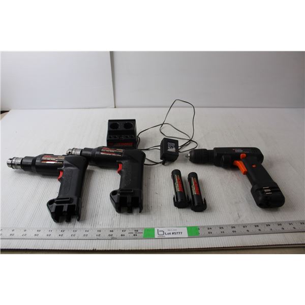 (2) 3/8" Skil Cordless Drills/Drivers, (2) Batteries & Charger- Powers On, Black & Decker 6V Drill