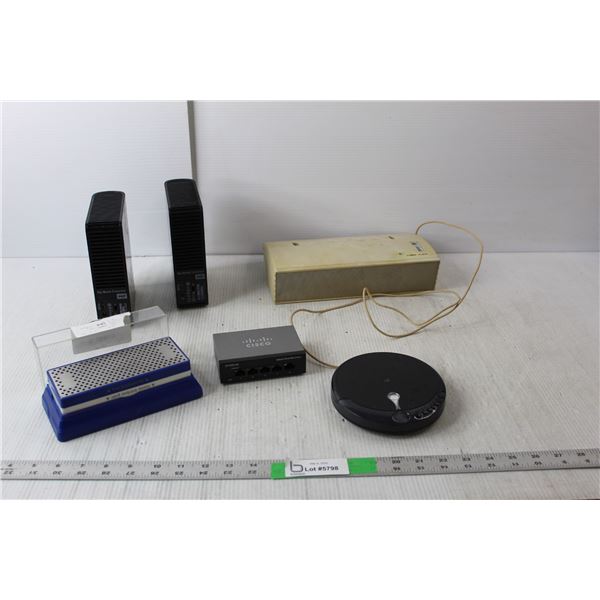 (2) My Book Essential Hard Drives, Honing Stone, Portable CD Player, Misc.