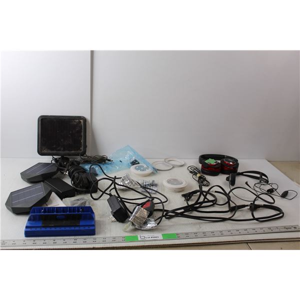 Headphones, Electrical Cords, Small Solar Panels, Misc.