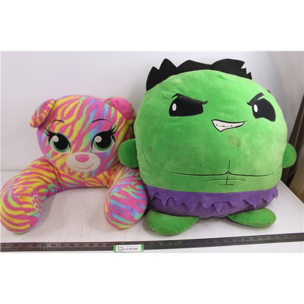 (2) Stuffed Character Pillows (Hulk & Build-A-Bear) Some Stains