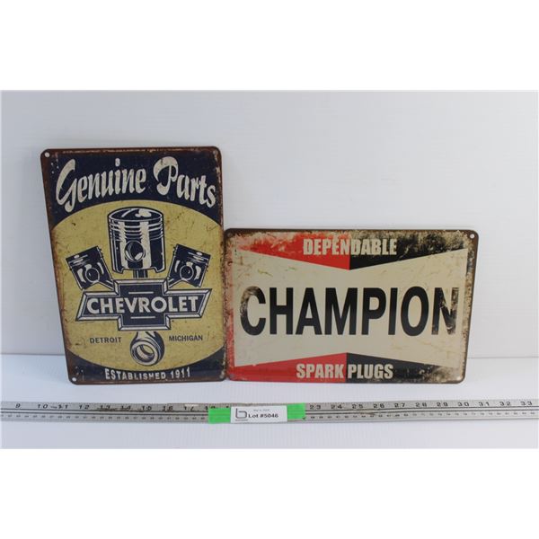 Chevrolet Genuine Parts & Champion Spark Plugs Wall Signs - 12'' x 8''