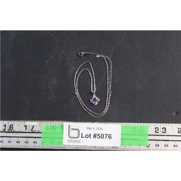 Silver Necklace with Purple Diamond Pendant - Authenticity Not Guaranteed