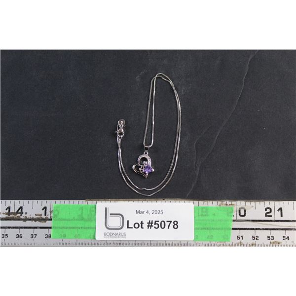 Silver Necklace with Purple Diamond Pendant - Authenticity Not Guaranteed
