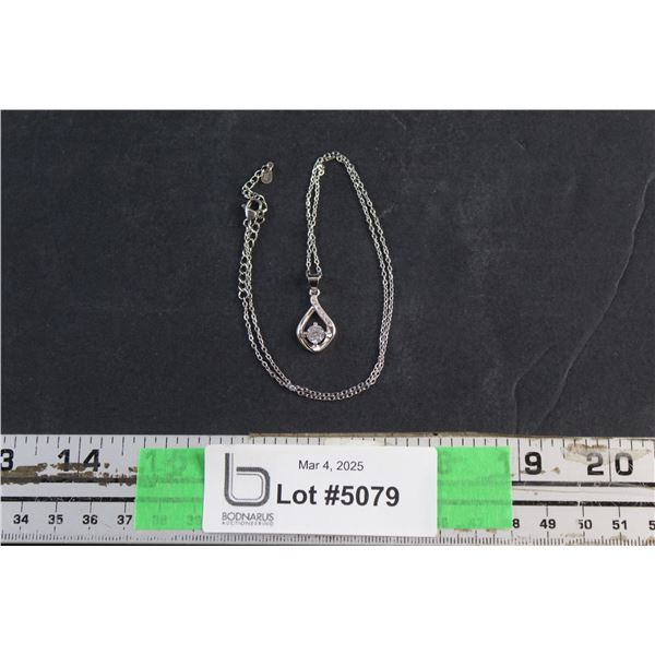 Silver Necklace with Diamond Pendant - Authenticity Not Guaranteed