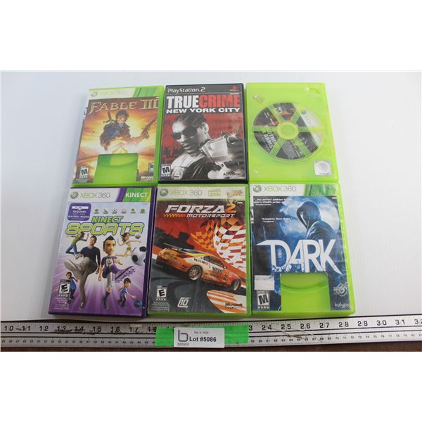(5) Xbox Games - Fable III, Kinect Sports, Forza Motorsport 2 & Playstation 2 (PS2) True Crime Game