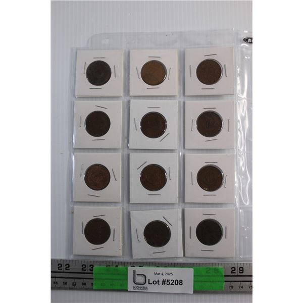 (12) Vintage Half Penny British & Canadian Coins