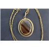 Image 3 : Brass Necklace and Agate Polished Stone Pendant - Authenticity Not Guaranteed