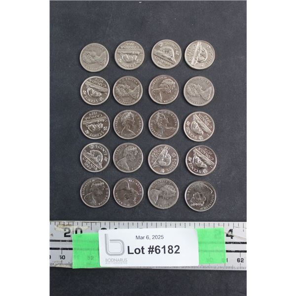 (20) 1966 & 1974 Vintage Canadian 5 Cent Coins